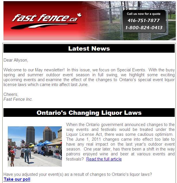Fast Fence Inc.'s May E-Newsletter